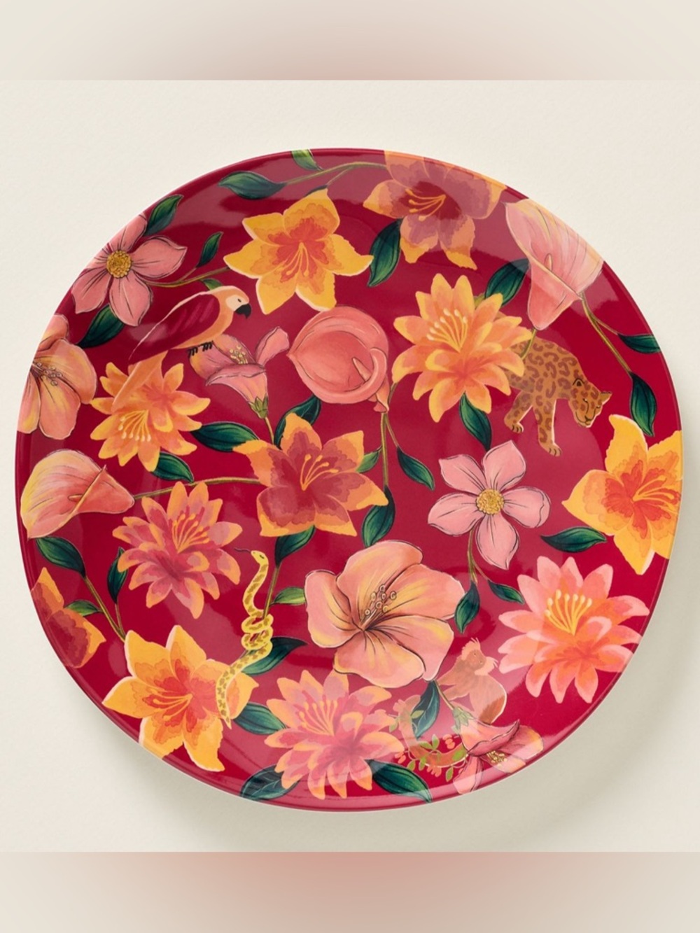 Set of 4 ANTHROPOLOGIE x Farm Rio Melamine Tropical Dessert Plates Red Berry